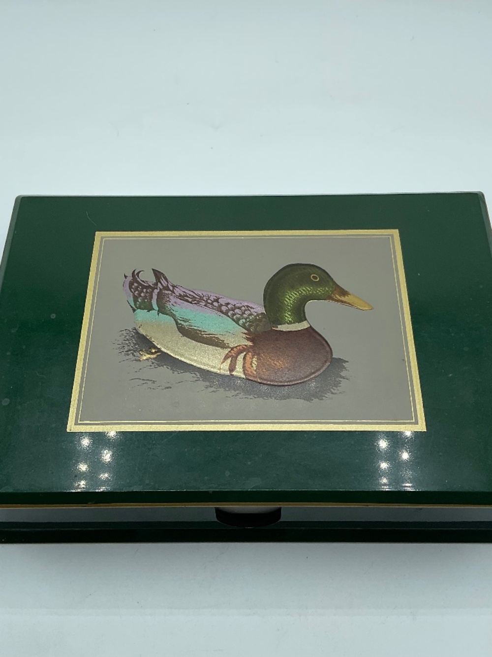 Vintage  Otagiri lacquerware letter box hand-painted mallard duck home decor